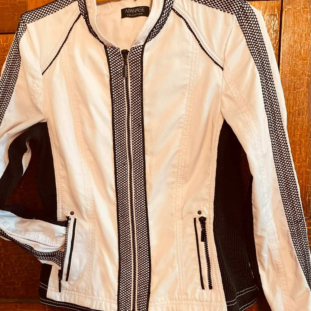 APANAGE PASTEL PINK jacket, SIZE XS, full zip-up. with black trims.